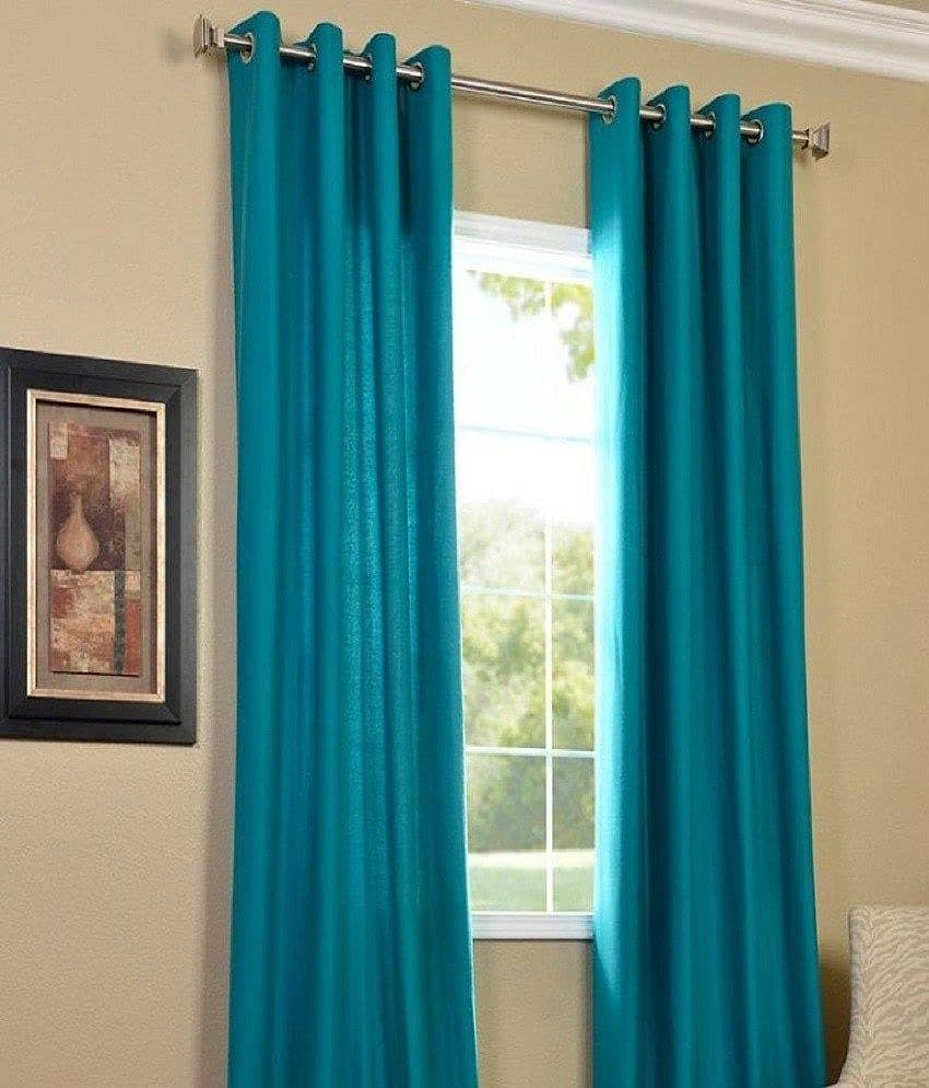 Homefab India Plain Semi-Transparent Eyelet Long Door Curtain 8ft (Pack of 2) - Aqua