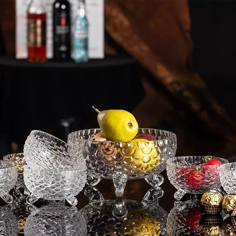 Crystal Glass Bowl Set of 7 pcs with 1 Large Bowl & 6 Small Bowls for Serving Snacks, Pudding, Dessert, Fruits and Kitchen Purpose (Fish Design)