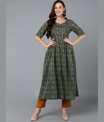 Vaamsi Cotton Printed A-line Women's Kurti - Teal ( Pack of 1 )