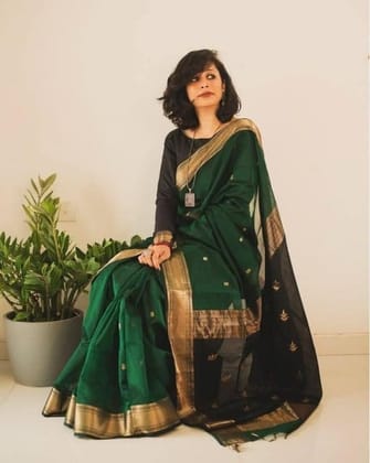 Women's Soft Lichi Silk Printed Saree With Unstitched Blouse 5.5Mtr (Green)-PID63692