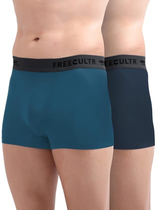 Freecultr Men's Underwear Anti Bacterial Micromodal Airsoft Trunk - Non Itch No Chaffing Sweat Proof -  Pack of 2-Midnight Blue,Prussian Blue