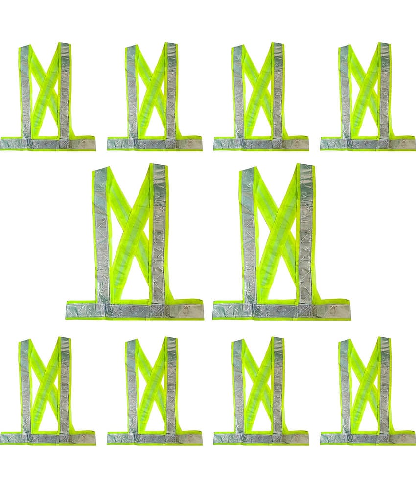"High Reflective Cross Belt High Visibility Safety Jacket  ( PACK OF 10)(GREEN) Green Safety Jacket