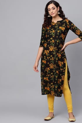 Regular Wear Cotton Blend Fabric Printed Black Color Simple Kurti VCK1193