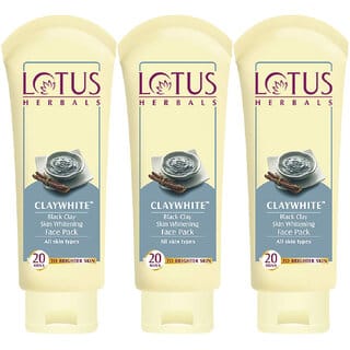 Lotus Herbals Claywhite Black Clay Face Pack  Detans Skin  Unclogs Pores  120G ( Pack Of 3)