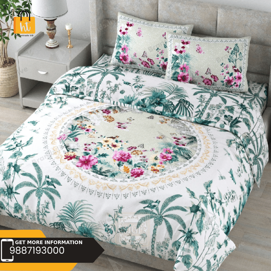 3001-Hometrade India-Standard King Size (90*108 Inches) Double Bedsheet With 2 Pillow Cover-RJ-14-Jaipur lining-3279