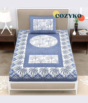COZYKO Cotton 1 Single Bedsheet with 1 Pillow Cover ( Blue )
