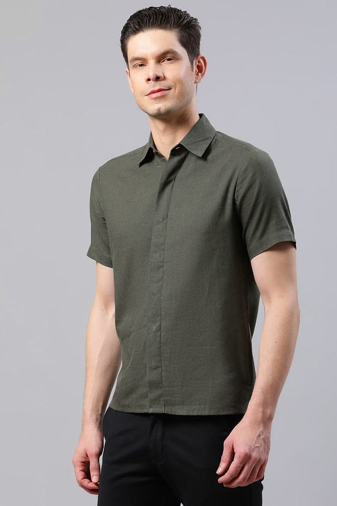 Deep Olive Solid Slim Shirt