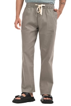 Carbon Grey Linen Blend Straight Fit Trousers-30 / Carbon Gray