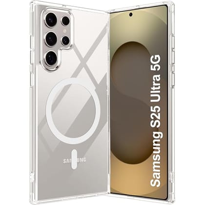 Hybrid Shockproof Back Cover Case for Samsung Galaxy S25 Ultra 5G | Hard Back Cover Case for Samsung S25 Ultra 5G (PC & TPU, MagSafe Compatible, Transparent Clear Back, Clear Sides)