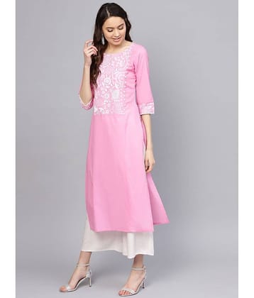 Varanga Cotton Printed Straight Women's Kurti - Pink ( Pack of 1 )