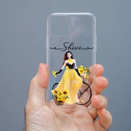Personalized Cute Girl Transparent Silicon Case Customised with Name for Oppo, Vivo, Redmi, Realme, Poco, Mi, OnePlus, Samsung, iPhone, and More - design 80