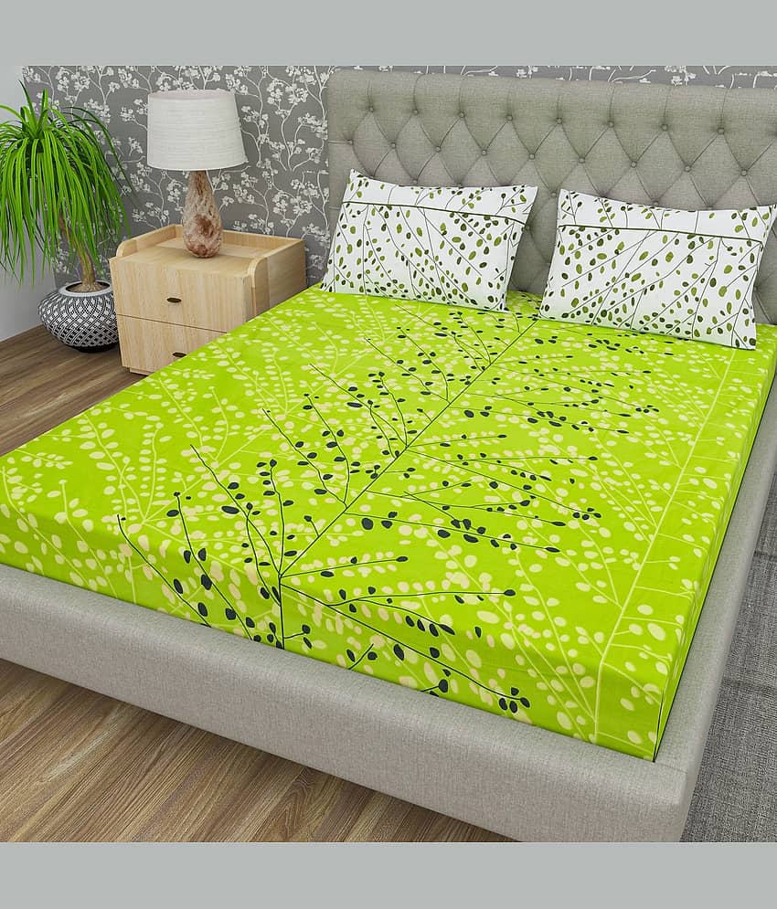Cosito Cotton 1 Double Bedsheet with 2 Pillow Covers ( Green )