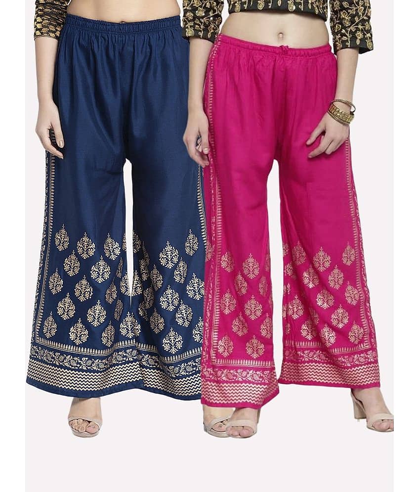 OMAYA - Yellow Rayon Flared Women's Palazzos ( Pack of 2 )