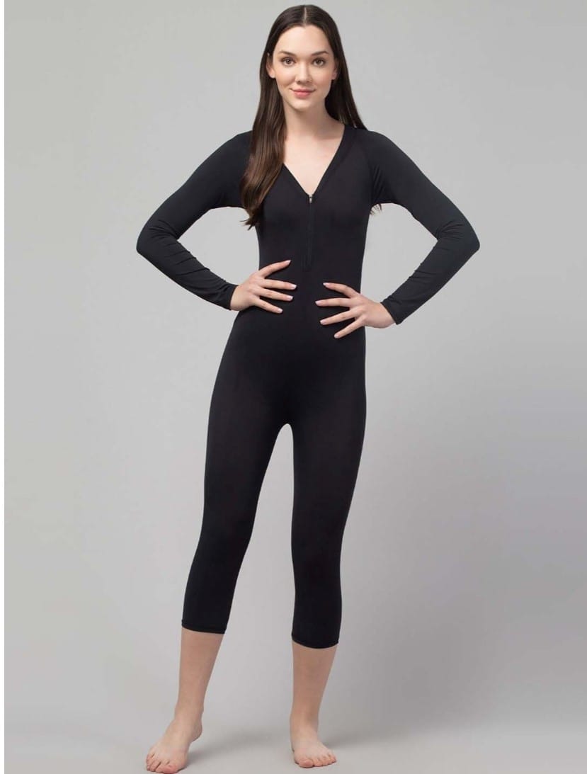 Womens Polyester Spandex Solid V Neck Swimsuit Set Size 3XL (Black)