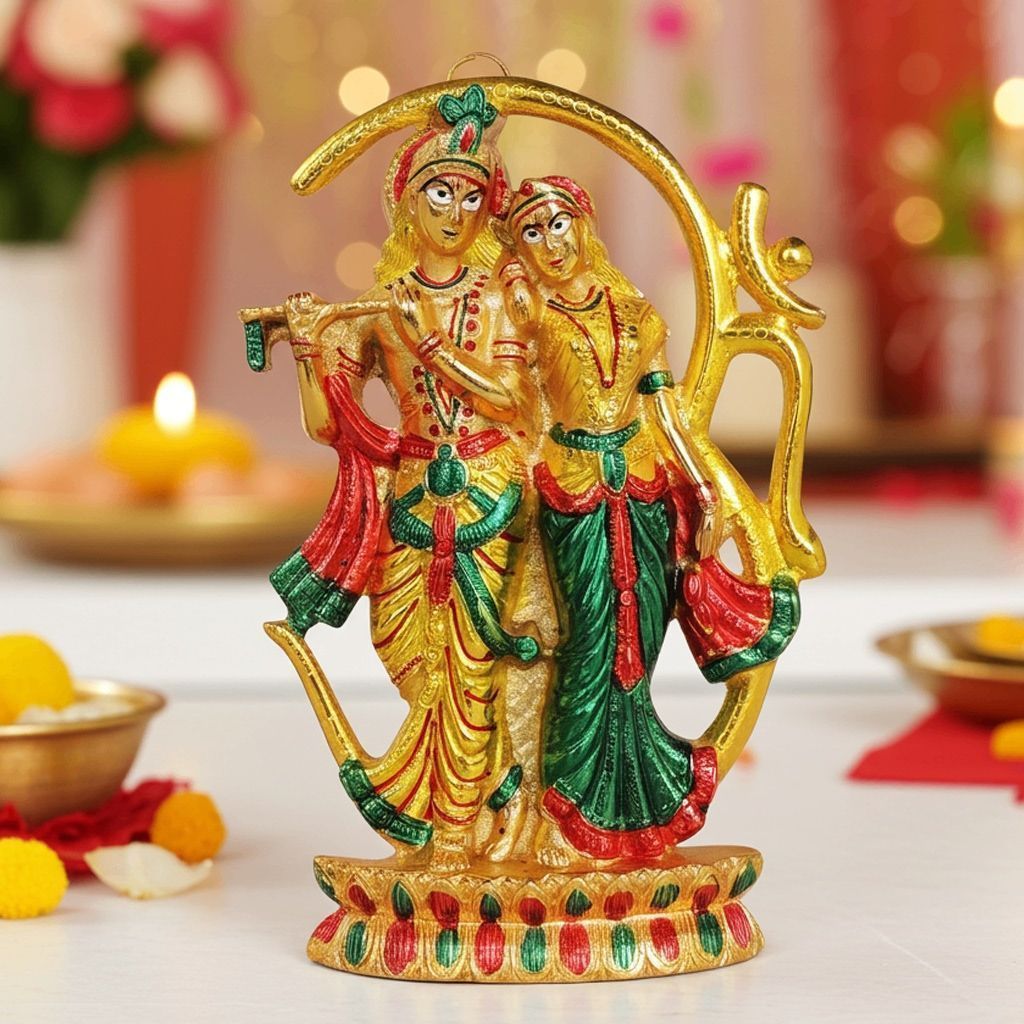 Aluminium Wall Hanging Radha Krishna Meena Work Idol, Height : 10.5 Inch (ASMAS450 M)