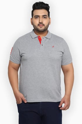 Polo Half Sleeves T-Shirt For Plus Size Men - Grey Melange-XXL / Grey Melange