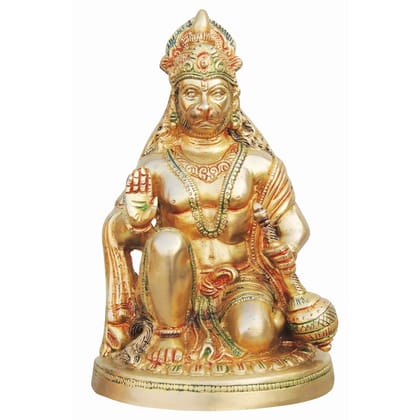 Brass Hanuman Ji Statue - Traditional Home Decor Idol, Height : 9.5 Inch (BSMAS737 A)