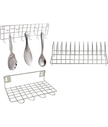 JISUN - Silver Stainless Steel Dish Racks ( Pack of 3 )