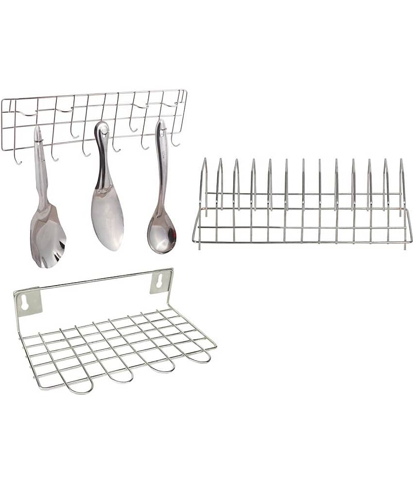 JISUN - Silver Stainless Steel Dish Racks ( Pack of 3 )