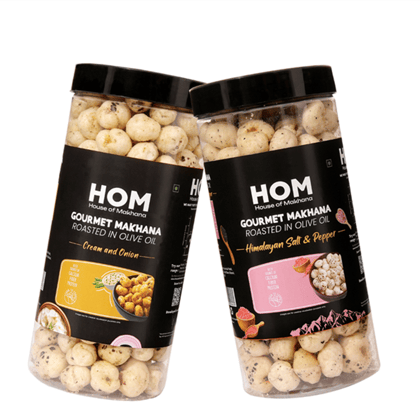 GOURMET MAKHANA Roasted in Olive Oil | Flavors Cream & Onion & Himalayan Salt and Pepper| Combo Of 2, 65g Each. - 130 gm