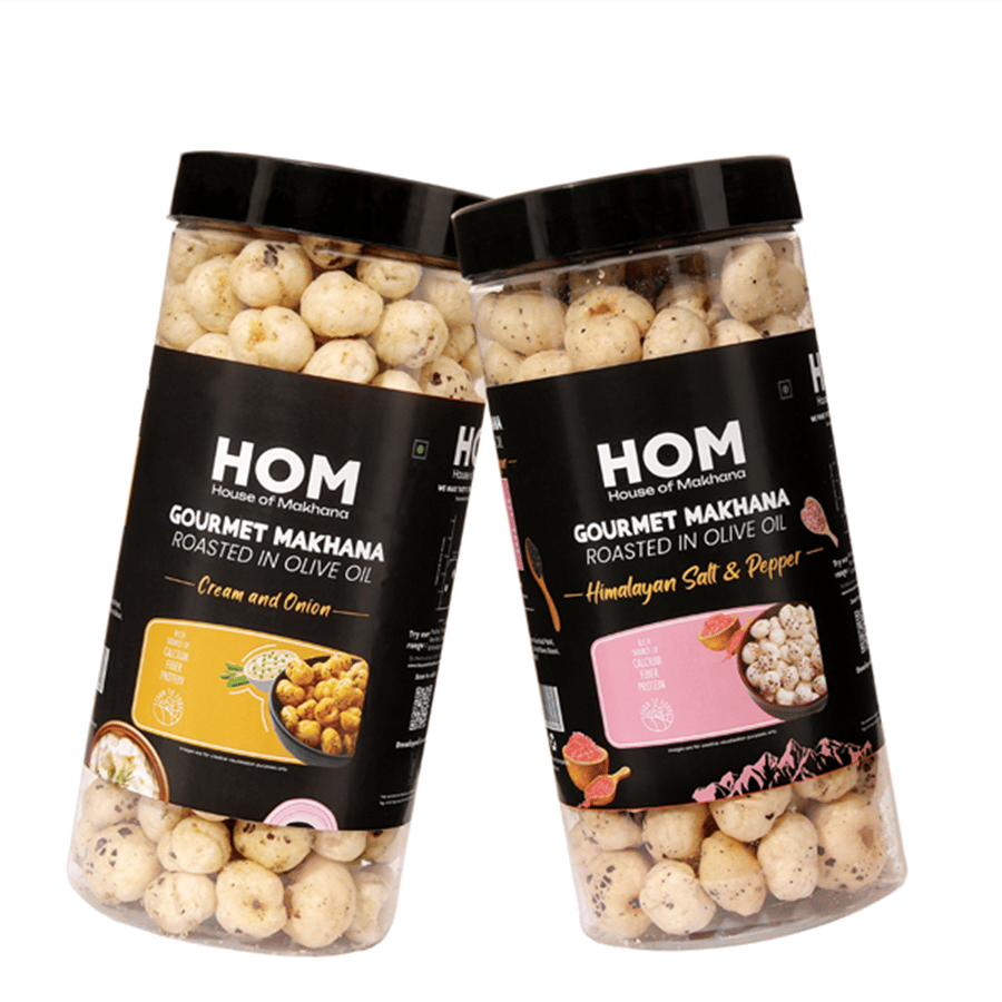 GOURMET MAKHANA Roasted in Olive Oil | Flavors Cream & Onion & Himalayan Salt and Pepper| Combo Of 2, 65g Each. - 130 gm