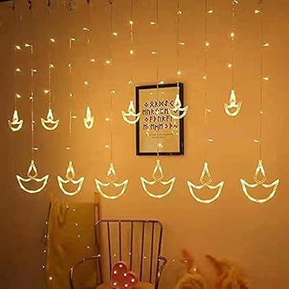 12 Diya 138 LED Diya String Lights Curtain String Lights with 8 Flashing Modes for Home Decoration