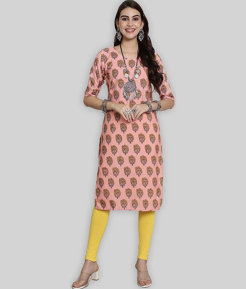 7Threads Crepe Printed Straight Women's Kurti - Pink ( Pack of 1 )