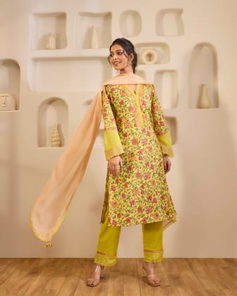 Dahlia Yellow Embroidered Dupatta-One Size / Dahlia Yellow