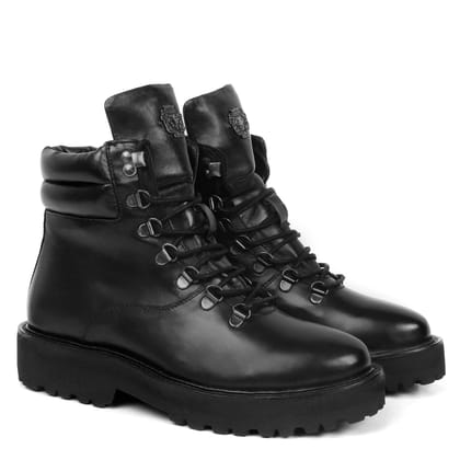 Black High Ankle With Metal Lion Lace Up Ladies Boots By Brune & Bareskin-41/8