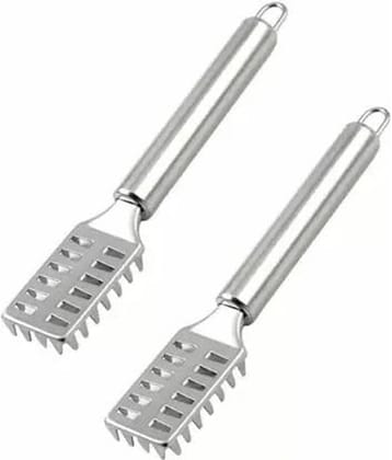 Analog Kitchenware Silver Stainless Steel Meat/Chicken/Fish Skin Remove Scale ( Set of 2 )