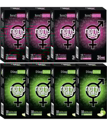 NottyBoy Multi Textured Dotted, Ribbed, Contour Condoms  (Set of 8, 80 Sheets)