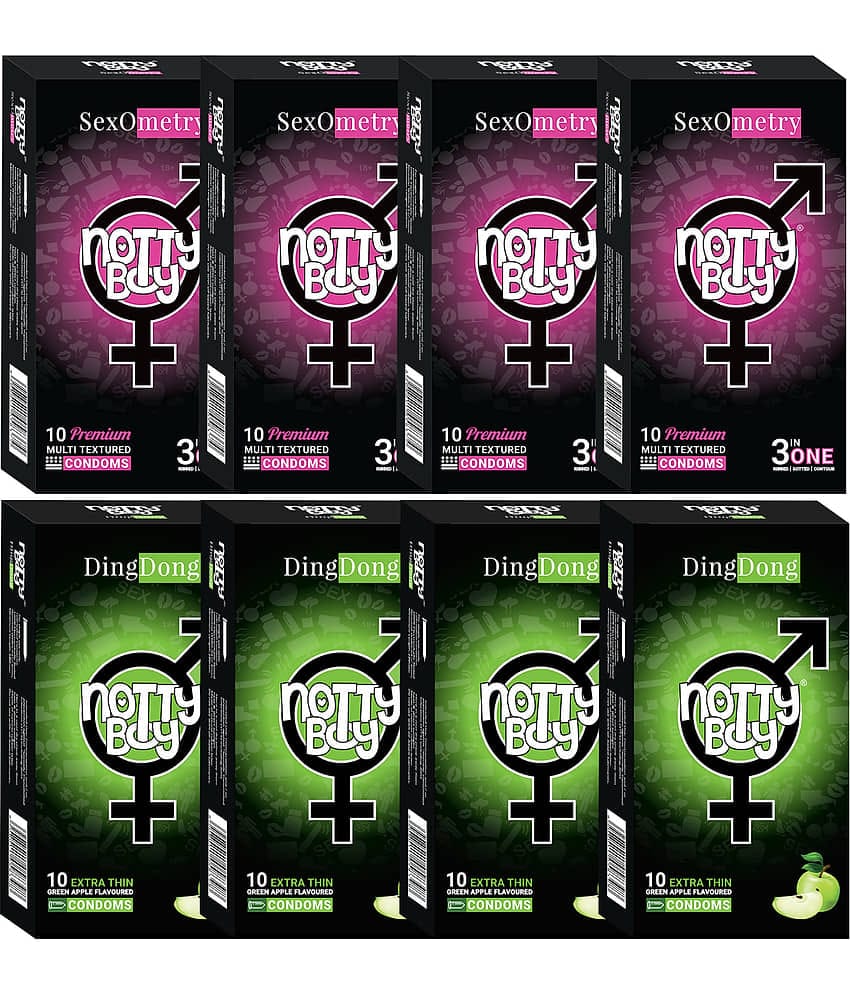 NottyBoy Multi Textured Dotted, Ribbed, Contour Condoms  (Set of 8, 80 Sheets)