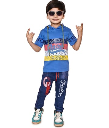 DS DRESSES Pack of 1 Boys Cotton T-Shirt & Pants Set ( Blue )
