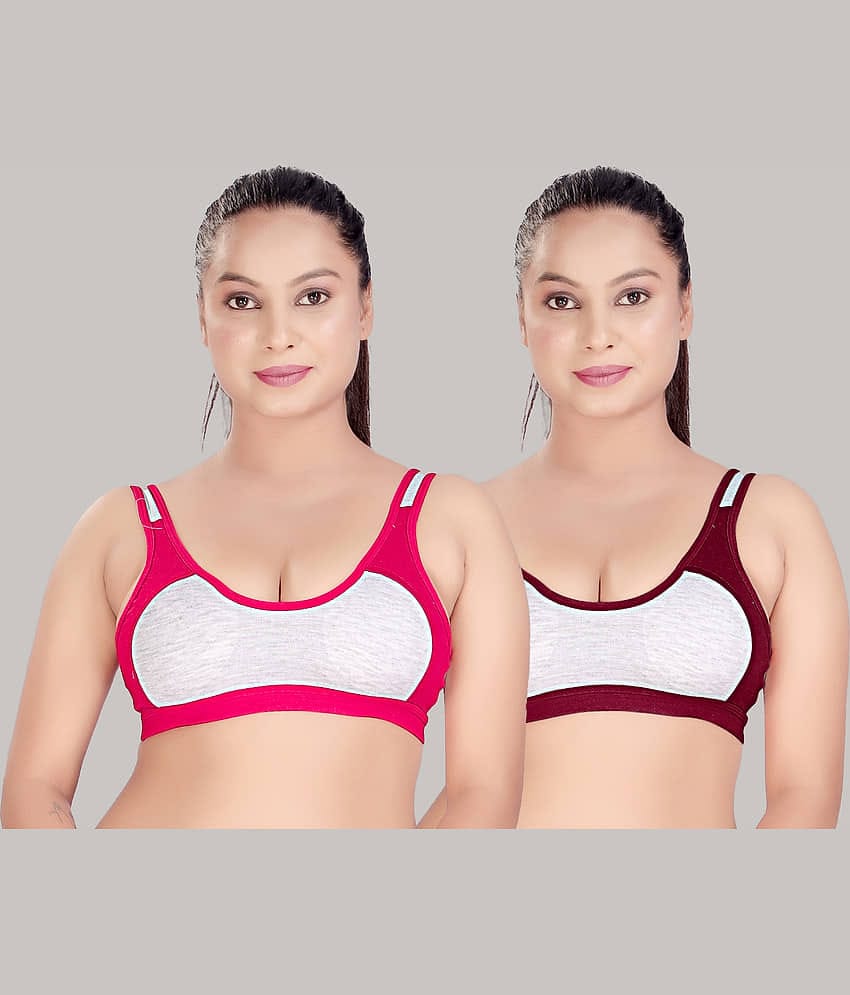 HAYA Pack of 2 Cotton Non Padded Women's Everyday Bra ( Multicolor )