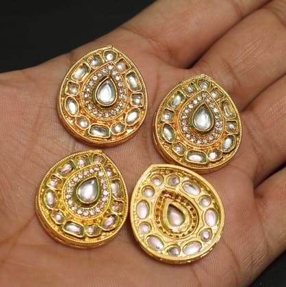 4 Pcs, 30x5mm, Kundan Connectors Golden-Golden / Kundan