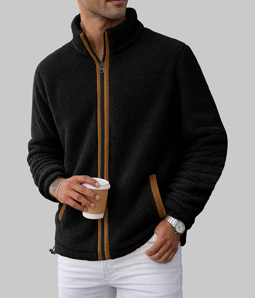 Eyebogler Polyester Blend High Neck Men's Full Sleeves Cardigan - Black ( Pack of 1 )
