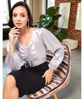 Zima Leto Women Satin Colorblock Shift Dress ( Grey )