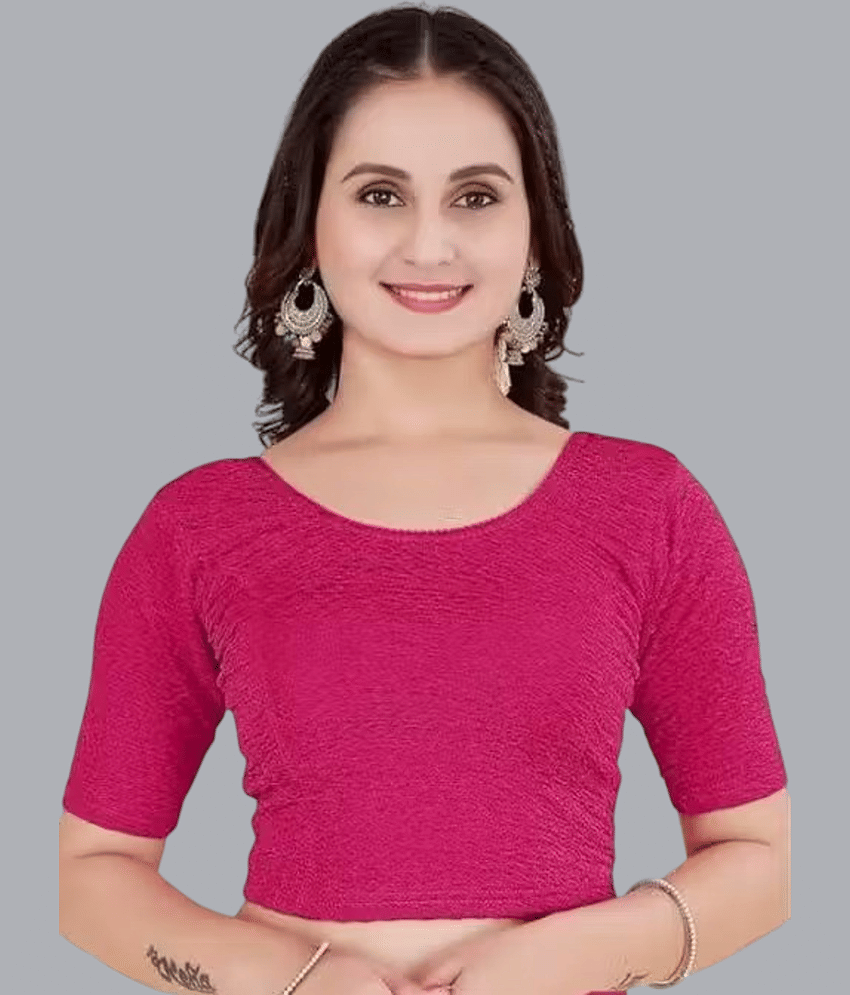 Bulbul Lycra Readymade without Pad Round Neck Women's Blouse ( Rani )