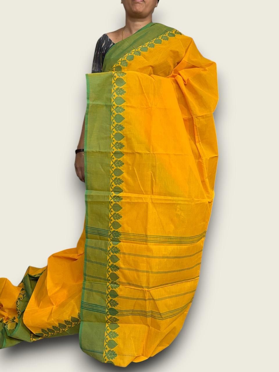 PURE NARAYANPET COTTON PLAIN YELLOW THEREAD BORDER