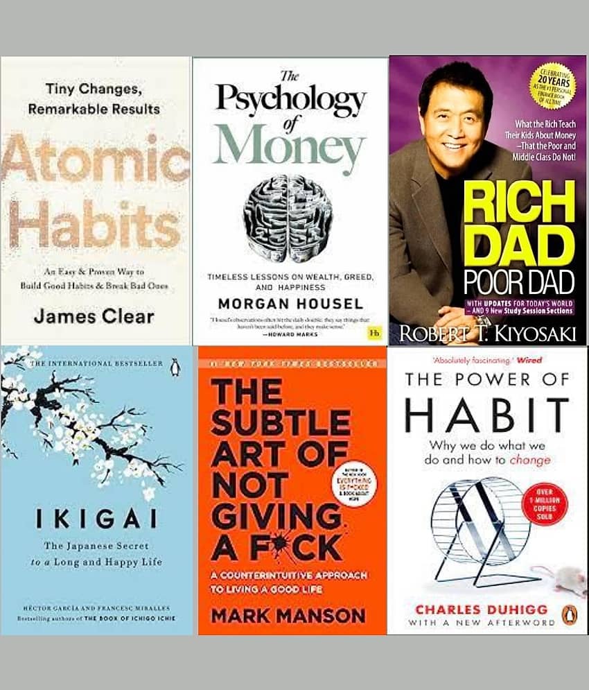 The Psychology Of Money+Ikigai+The Subtle Art Of Not Giving+Atomic Habits + Rich Dad Poor Dad+ The Power of Habits
