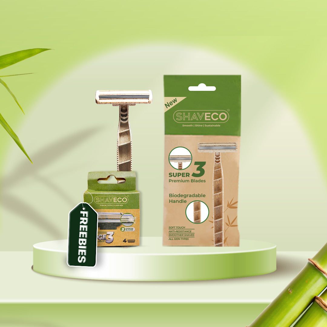 Bamboo Husk Razor – Smooth Shaving with Ergonomic Grip (Pack of 1) with Set Of 1 Free Cartridge