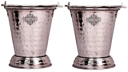 Indian Art Villa Hammered Steel Serving Bucket, Serving Vegetable Rayta Dishes, Silver-350ml / 2