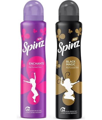 Spinz - 1 ENCHANTE 1 BLACK MAGIC Deodorant Spray for Unisex 300 ml ( Pack of 2 )