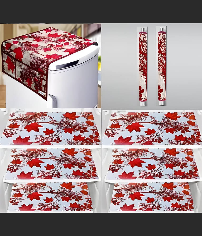 Crosmo Polyester Nature Fridge Mat & Cover ( 99 53 ) Pack of 9 - Red