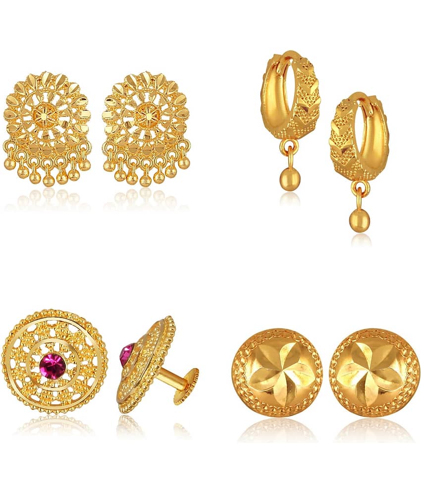 Vighnaharta Golden Stud Earrings ( Pack of 4 )