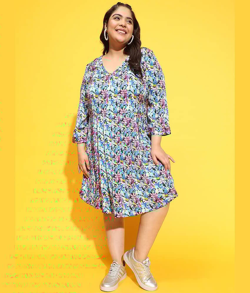 Oxolloxo Women Polyester Printed Fit & Flare Dress ( Multicolor )