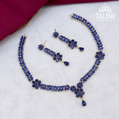 Elegant Blue Floral Necklace and Earring Set - Talish Jewellery