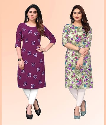 KETAKI FASHION Pack of 2 Crepe Printed Straight Women's Kurti - ( Multicoloured )
