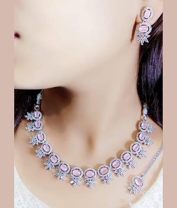 Ladymania Pink Alloy Necklace Set ( Pack of 1 )
