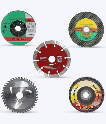 ALDECO 5Pcs(1Pcs Each) Metal Cutting, Wood Cutting, Tile Cutting, Grinding Wheel, Flap Disk Angle Grinder Wheels (100 mm Wheel Diameter)